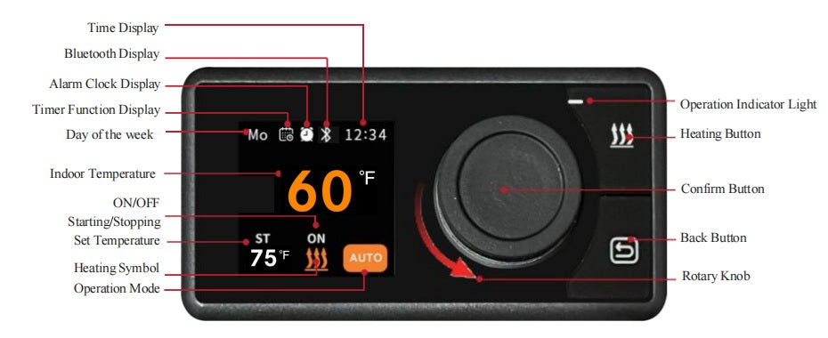 HLN Air heater heater Bluetooth control panel 12V in Fahrenheit