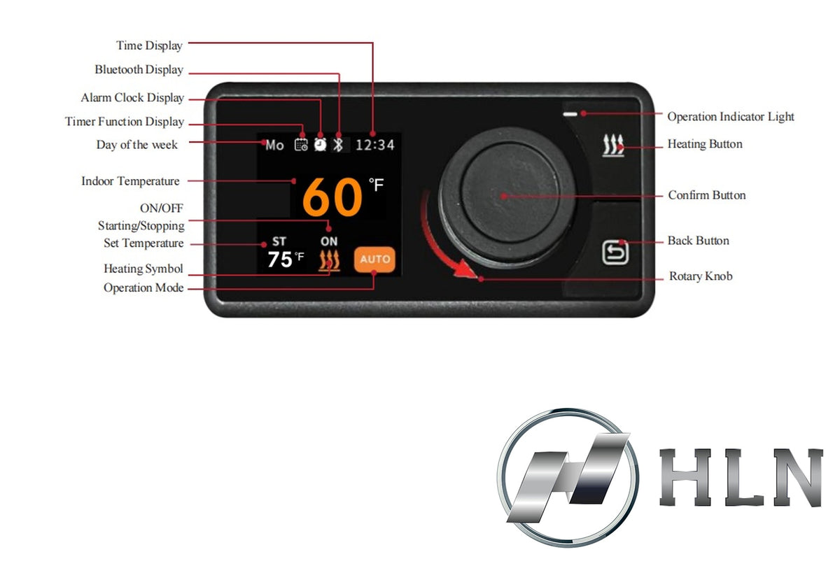 HLN Air Heater Bluetooth Control Panel 12V in Fahrenheit